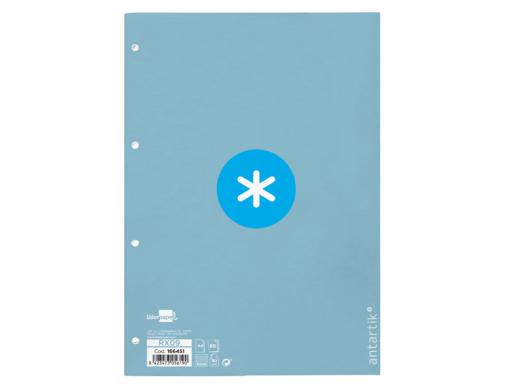 RECARGA A4 ANTARTIK 80 FOLHAS 90G/M2 QUADRICULA 5MM 4 FUROS 1 BANDA COM MOLDURA COR CELESTE