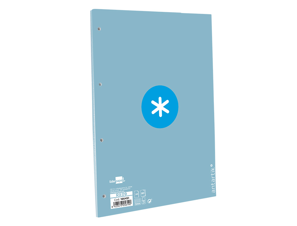 RECARGA A4 ANTARTIK 80 FOLHAS 90G/M2 QUADRICULA 5MM 4 FUROS 1 BANDA COM MOLDURA COR CELESTE