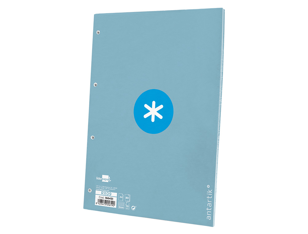 RECARGA A4 ANTARTIK 80 FOLHAS 90G/M2 QUADRICULA 5MM 4 FUROS 1 BANDA COM MOLDURA COR CELESTE