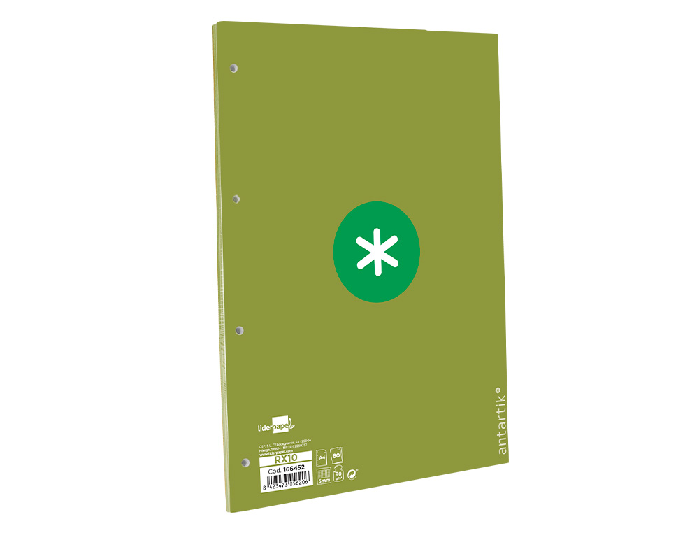 RECARGA A4 ANTARTIK 80 FOLHAS 90G/M2 QUADRICULA 5MM 4 FUROS 1 BANDA COM MOLDURA COR MENTA