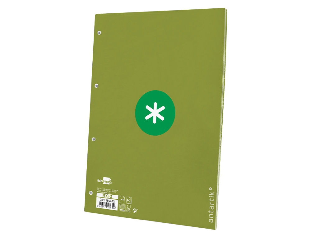 RECARGA A4 ANTARTIK 80 FOLHAS 90G/M2 QUADRICULA 5MM 4 FUROS 1 BANDA COM MOLDURA COR MENTA