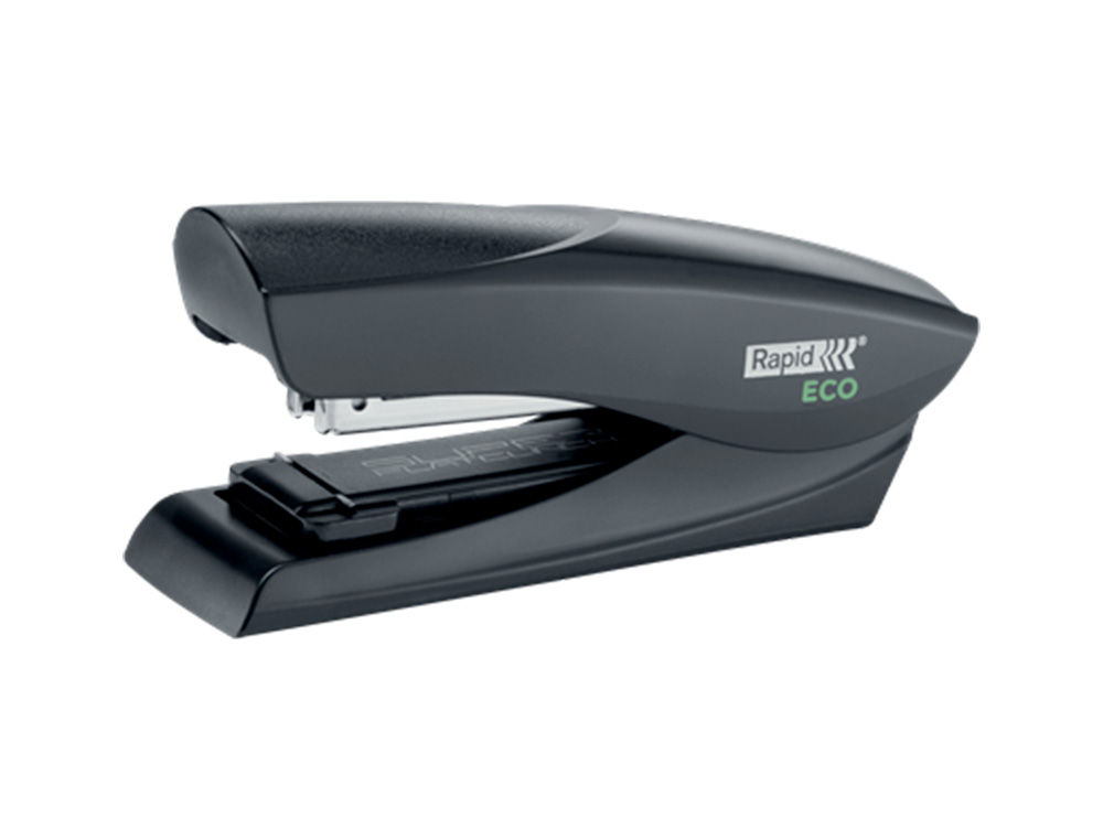 AGRAFADOR RAPID FASHION ECO PLASTICO 100% RECICLADO CAPACIDADE 25 FOLHAS USA AGRAFES 24/6 E 26/6 COR PRETO