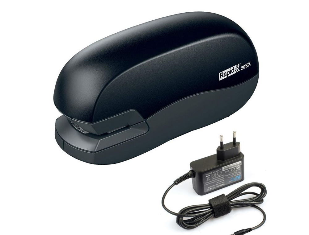 AGRAFADOR RAPID ELETRICO 20EX FIXATIV CAPACIDADE 20 FOLHAS USA AGRAFES 24/6 E 26/6 COR PRETO