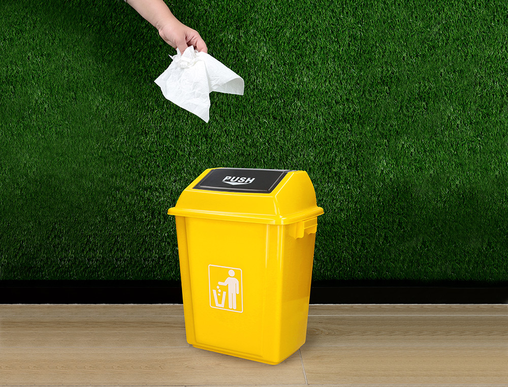 CONTENTOR DE LIXO Q-CONNECT PLASTICO COM TAMPA DE EMPURRAR 20 LITROS 340X240X450 MM AMARELO