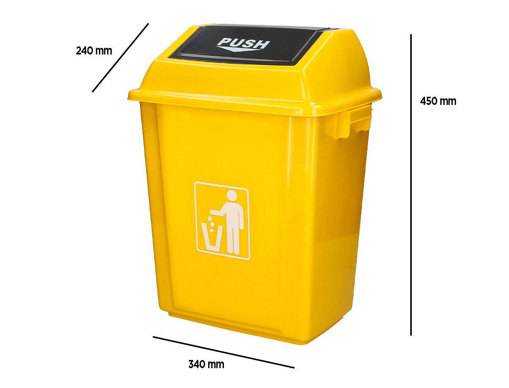 CONTENTOR DE LIXO Q-CONNECT PLASTICO COM TAMPA DE EMPURRAR 20 LITROS 340X240X450 MM AMARELO