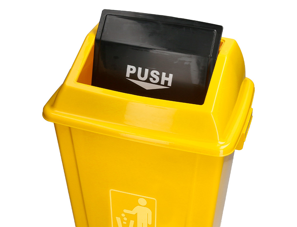 CONTENTOR DE LIXO Q-CONNECT PLASTICO COM TAMPA DE EMPURRAR 20 LITROS 340X240X450 MM AMARELO