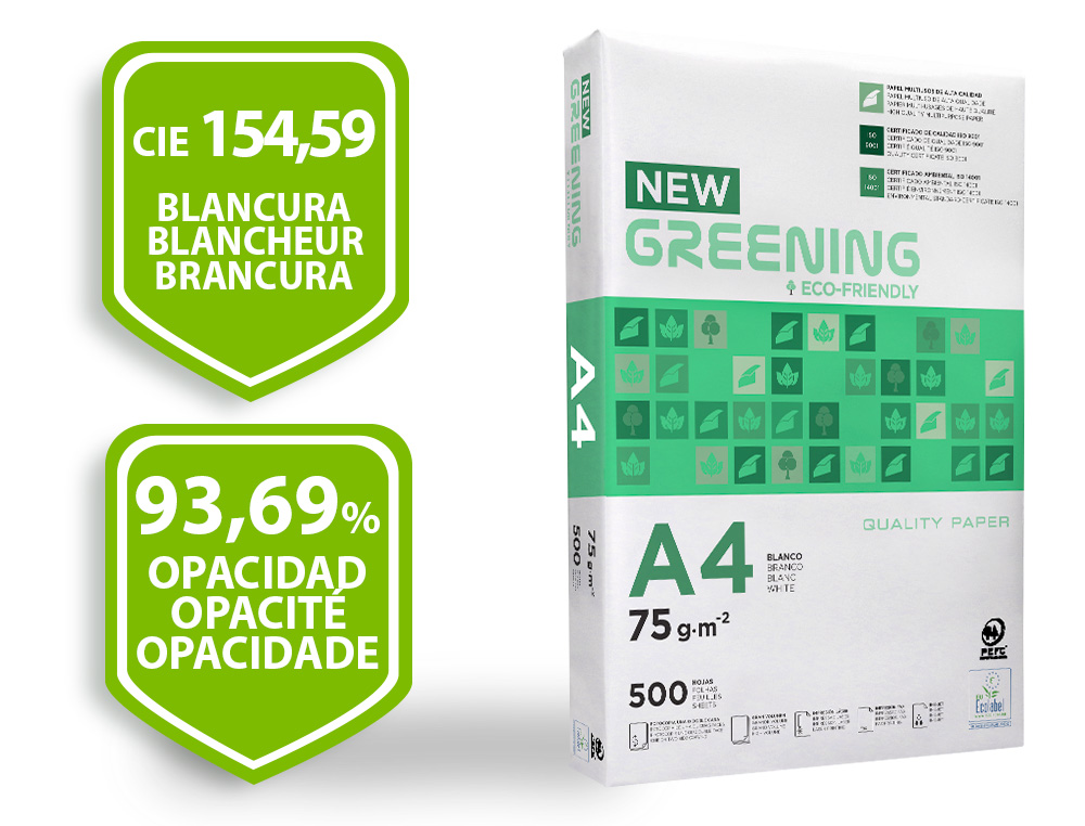 PAPEL FOTOCOPIA GREENING DIN A4 75 GR EMBALAGEM DE 500 FOLHAS
