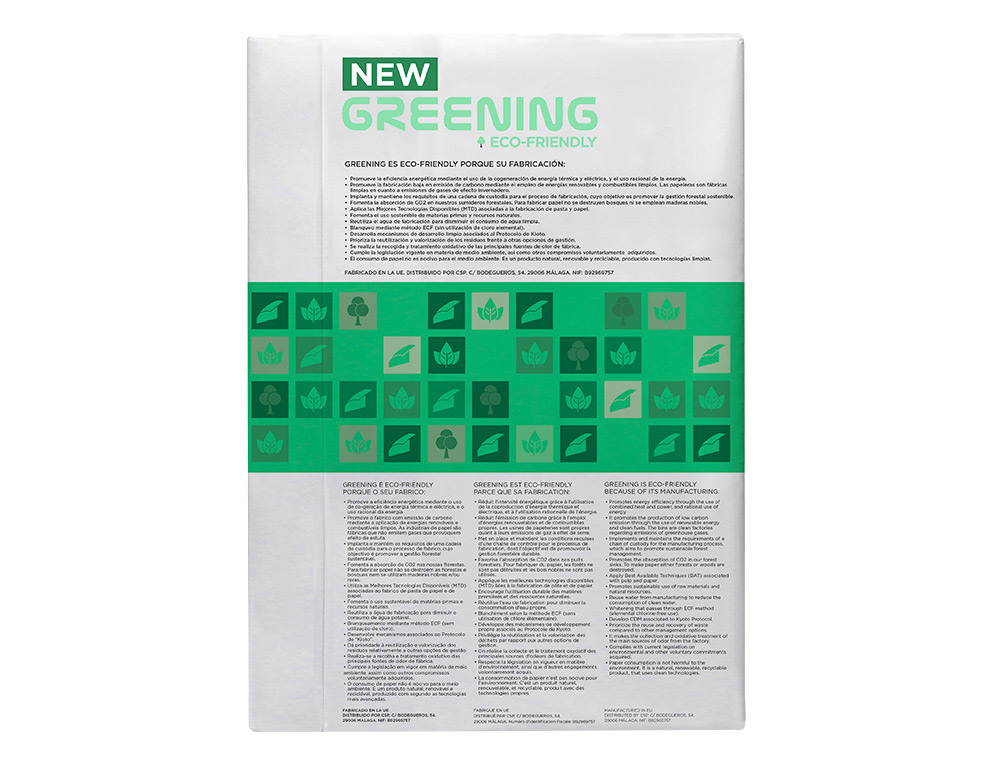 PAPEL FOTOCOPIA GREENING DIN A4 75 GR EMBALAGEM DE 500 FOLHAS