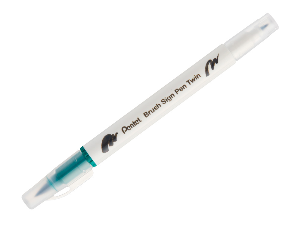 PINCEL PENTEL BRUSH SIGN PEN COM PONTA DUPLA COR VERDE ESCURO