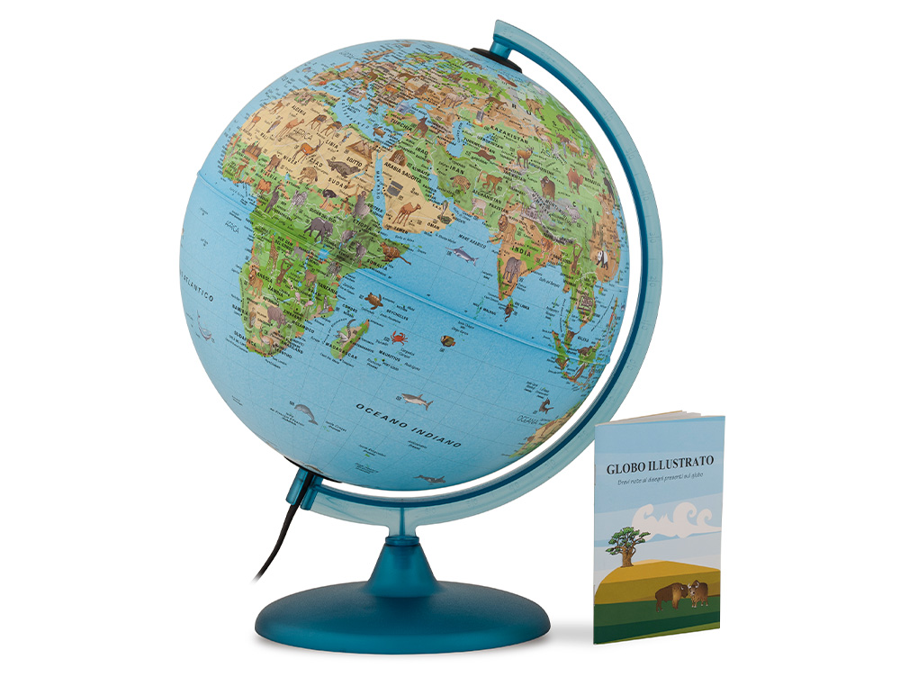 GLOBO TERRESTRE NOVA RICO COM LUZ SAFARI BASE E MERIDIANO COR AZUL DIAMETRO 25 CM
