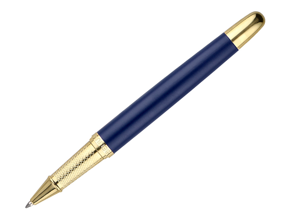 ESFEROGRAFICA E ESTOJO BELIUS SOIREE DESENHO ART DECO AZUL MARINHO E DOURADO TINTA AZUL CAIXA DESIGN