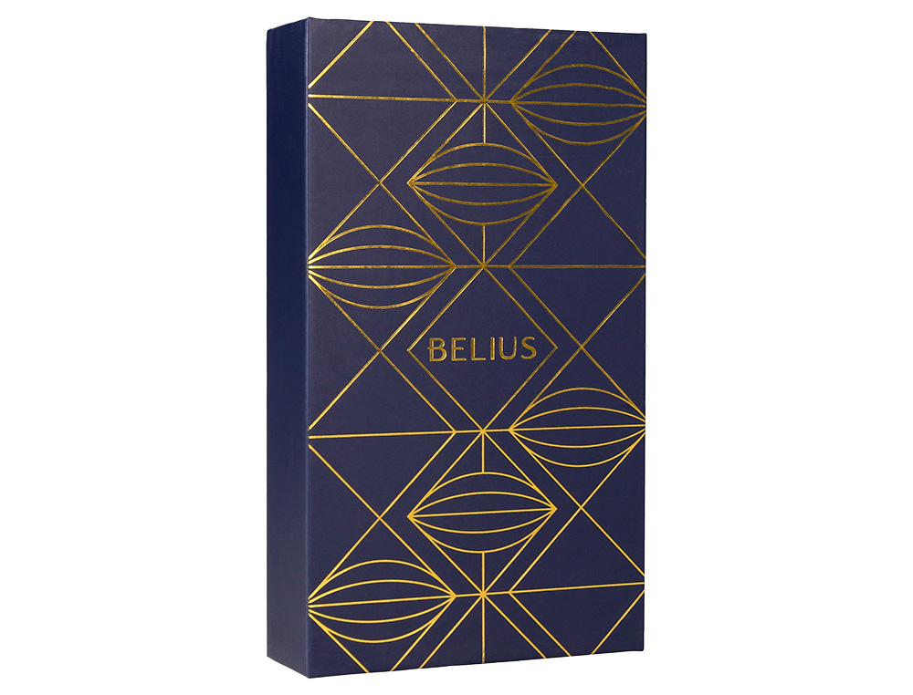 ESFEROGRAFICA E ESTOJO BELIUS SOIREE DESENHO ART DECO AZUL MARINHO E DOURADO TINTA AZUL CAIXA DESIGN