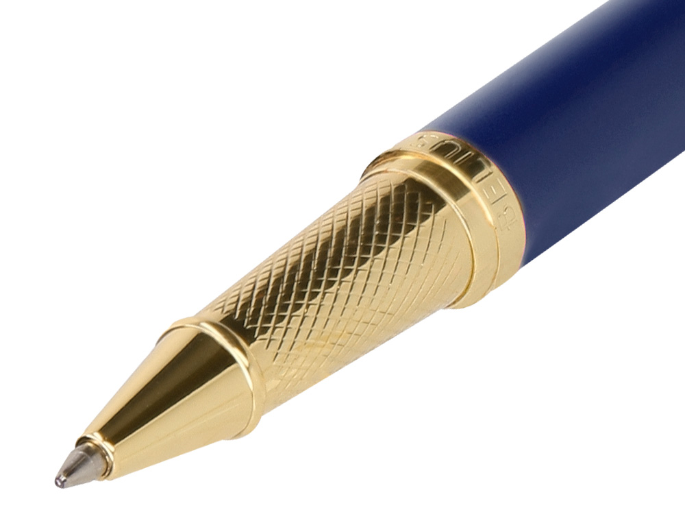 ESFEROGRAFICA E ESTOJO BELIUS SOIREE DESENHO ART DECO AZUL MARINHO E DOURADO TINTA AZUL CAIXA DESIGN