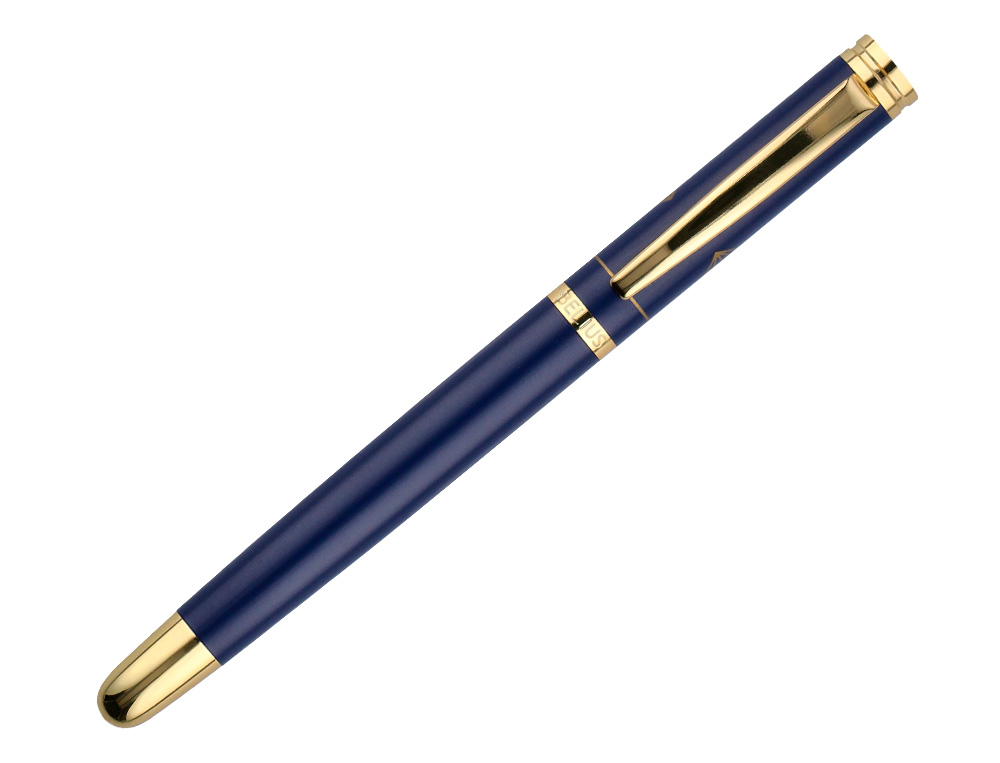 ESFEROGRAFICA E ESTOJO BELIUS SOIREE DESENHO ART DECO AZUL MARINHO E DOURADO TINTA AZUL CAIXA DESIGN