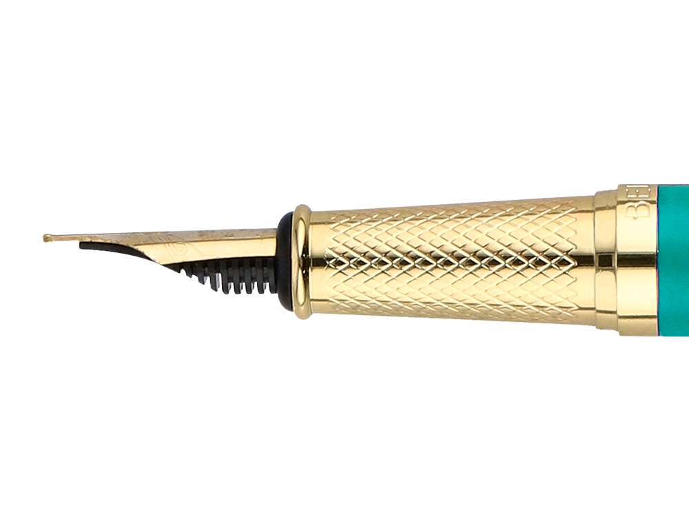CANETA E ESTOJO BELIUS SOIREE DESENHO ART DECO TURQUESA E DOURADO TINTA AZUL CAIXA DESIGN