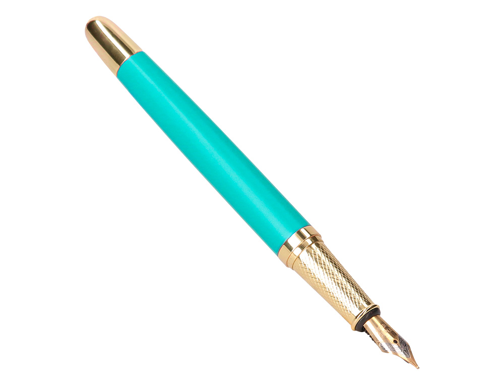 CANETA E ESTOJO BELIUS SOIREE DESENHO ART DECO TURQUESA E DOURADO TINTA AZUL CAIXA DESIGN