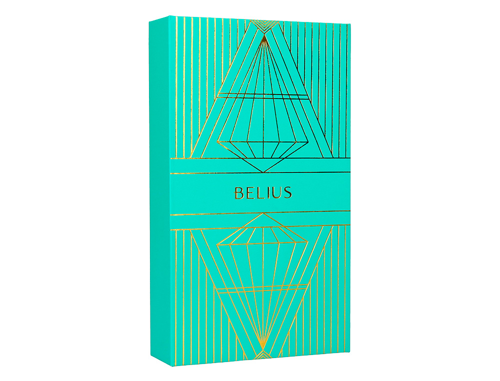 CANETA E ESTOJO BELIUS SOIREE DESENHO ART DECO TURQUESA E DOURADO TINTA AZUL CAIXA DESIGN