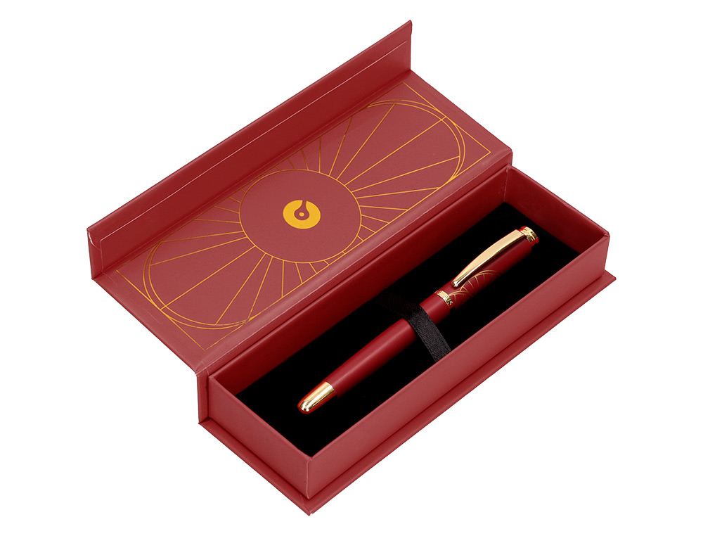 CANETA BELIUS SOIREE ALUMINIO DESENHO ART DECO BORDEAUX E DOURADO TINTA AZUL CAIXA DESIGN