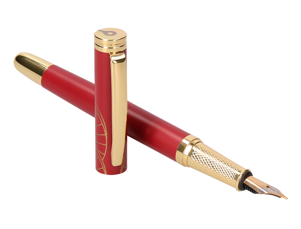 CANETA BELIUS SOIREE ALUMINIO DESENHO ART DECO BORDEAUX E DOURADO TINTA AZUL CAIXA DESIGN