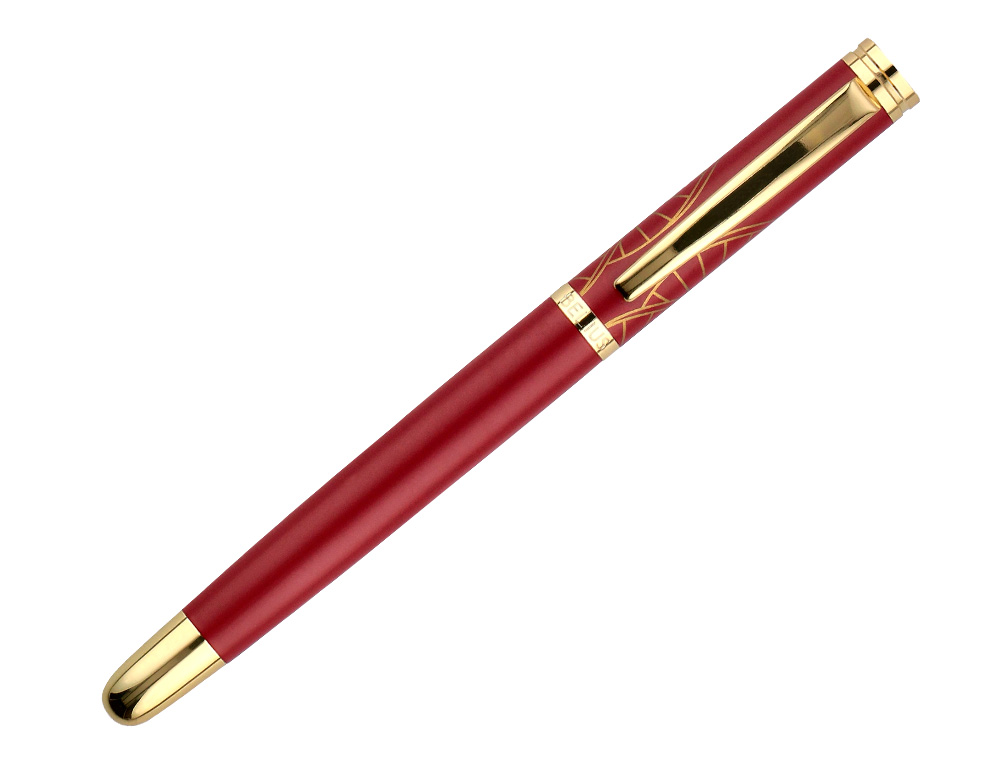 CANETA BELIUS SOIREE ALUMINIO DESENHO ART DECO BORDEAUX E DOURADO TINTA AZUL CAIXA DESIGN