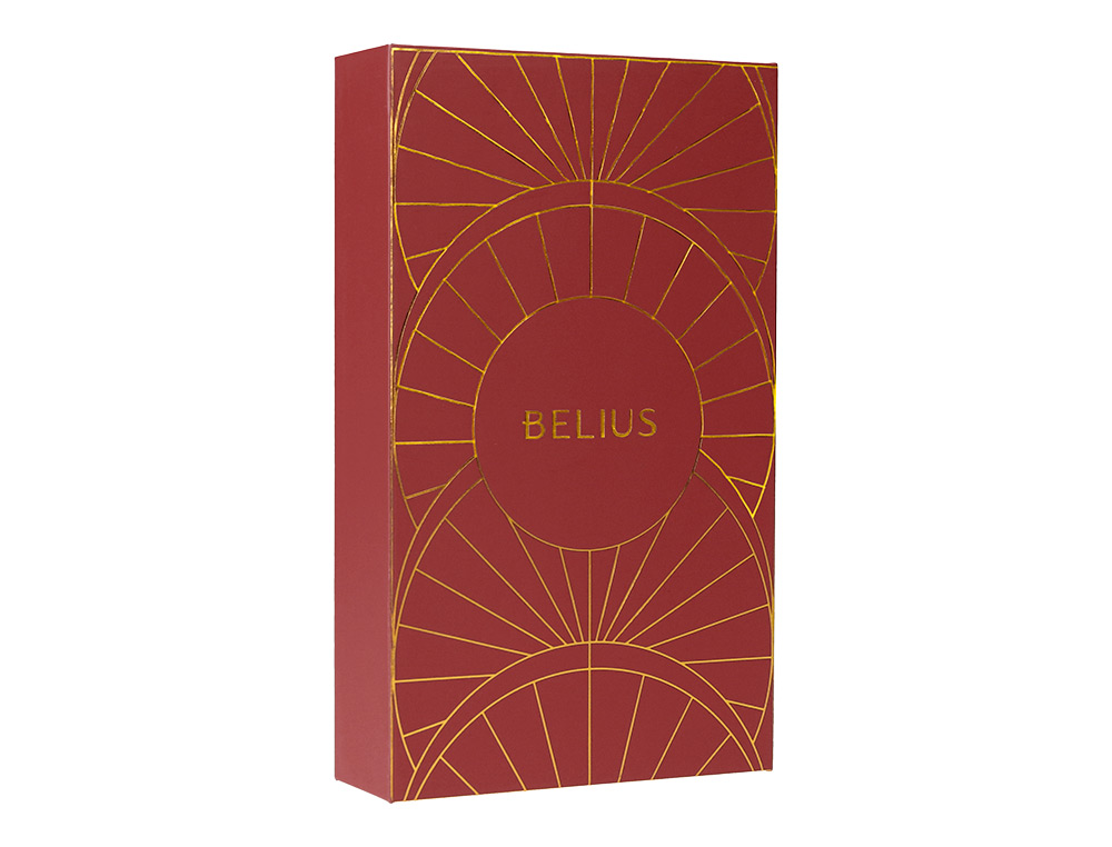 ESFEROGRAFICA E ESTOJO BELIUS SOIREE DESENHO ART DECO BORDEAUX E DOURADO TINTA AZUL CAIXA DESIGN