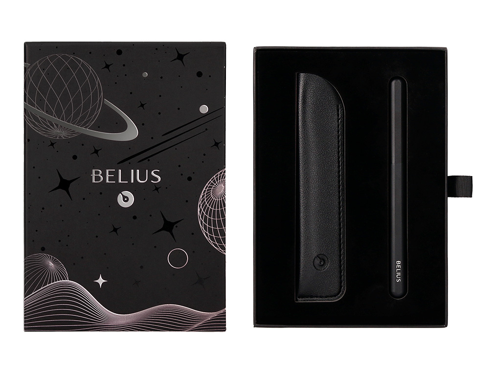 ROLLER E BOLSA EM IMITACAO PELE BELIUS SPACE B DESENHO MINIMALISTA PRETO TINTA AZUL CAIXA DESIGN