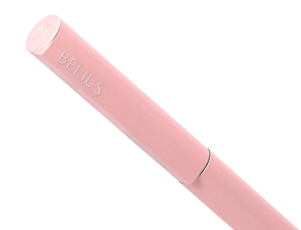 ESFEROGRAFICA BELIUS ROCKET B ALUMINIO DESENHO MINIMALISTA ROSA CAIXA CILINDRICA TINTA AZUL