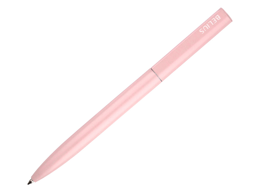 ESFEROGRAFICA BELIUS ROCKET B ALUMINIO DESENHO MINIMALISTA ROSA CAIXA CILINDRICA TINTA AZUL