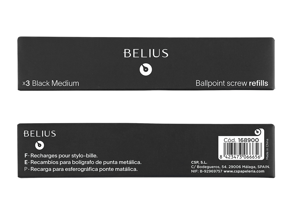 RECARGA ESFEROGRAFICA BELIUS PRETO 0,8 MM CAIXA 3 UNIDADES
