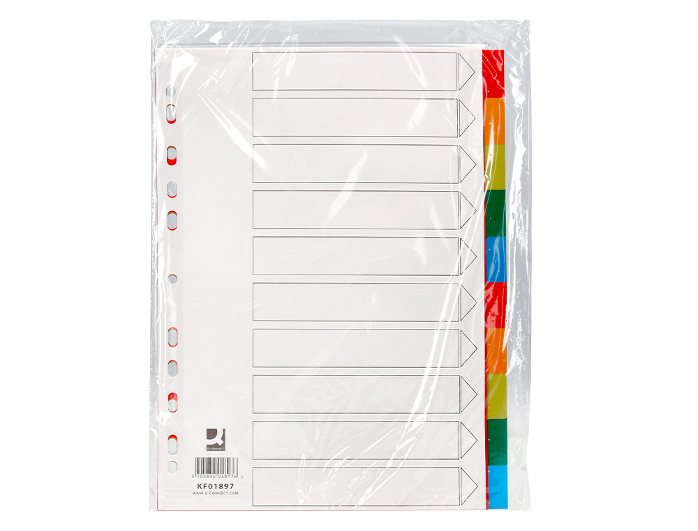 SEPARADOR Q-CONNECT PLASTICO CONJUNTO DE 10 SEPARADORES DIN A4 MULTIPERFURADOS
