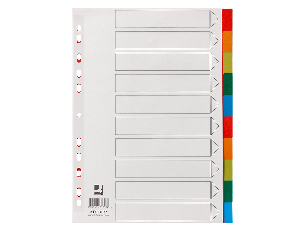 SEPARADOR Q-CONNECT PLASTICO CONJUNTO DE 10 SEPARADORES DIN A4 MULTIPERFURADOS