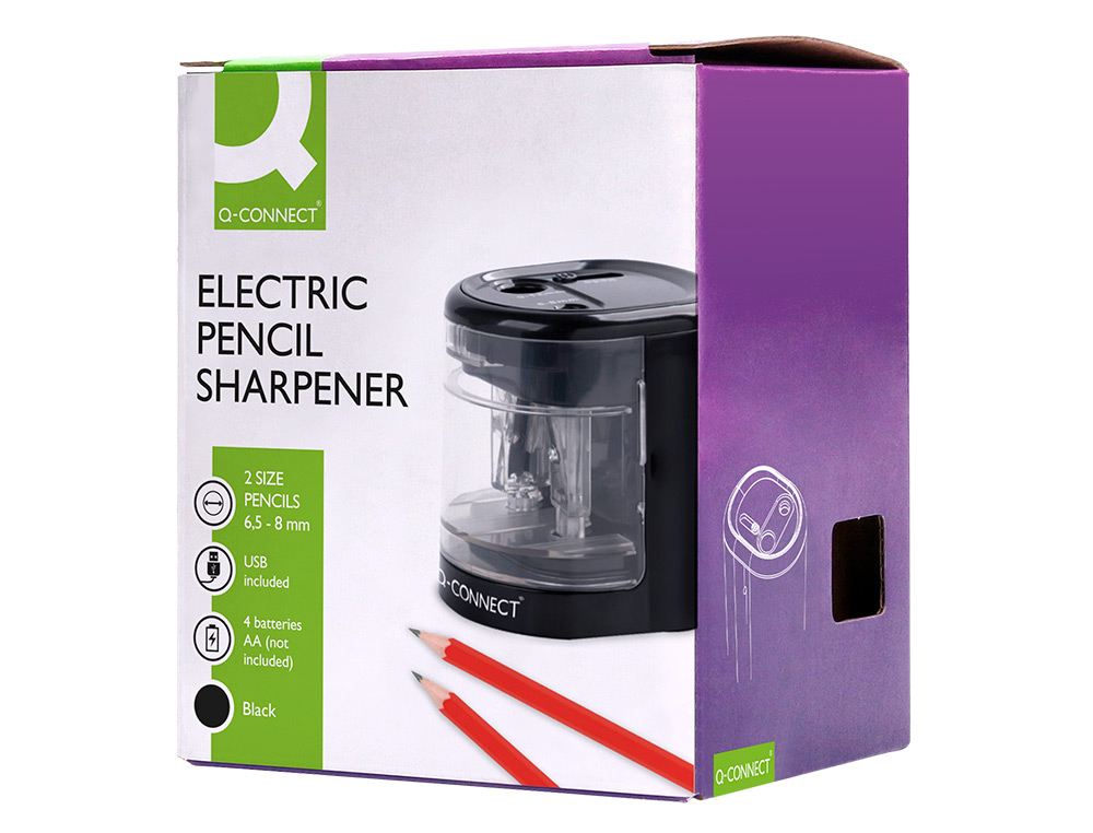 APARA LAPIS Q-CONNECT KF14568 ELETRICO DE SECRETARIA CABO USB/4 PILHAS AA AFIADOR LAMINAS DIAMETROS 6 A 12MM DOIS USOS
