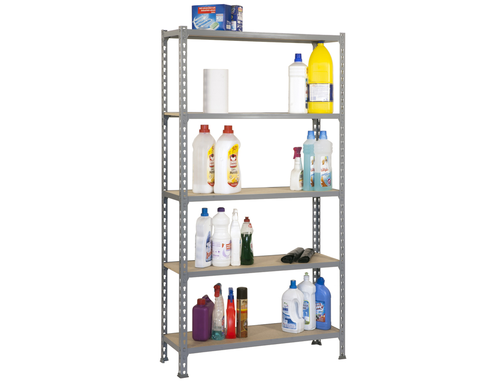 ESTANTE METALICA SIMONRACK MADER CLICK MINI 5/400 COR CINZA/MADEIRA 5 PRATELEIRAS 150 KG POR PRATELEIRAS 180X80X40 CM
