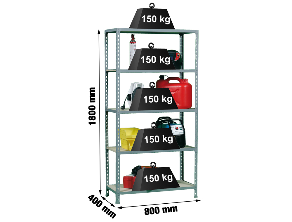 ESTANTE METALICA SIMONRACK MADER CLICK MINI 5/400 COR CINZA/MADEIRA 5 PRATELEIRAS 150 KG POR PRATELEIRAS 180X80X40 CM