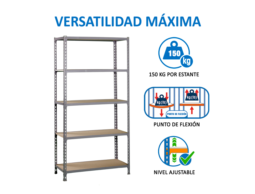 ESTANTE METALICA SIMONRACK MADER CLICK MINI 5/400 COR CINZA/MADEIRA 5 PRATELEIRAS 150 KG POR PRATELEIRAS 180X80X40 CM
