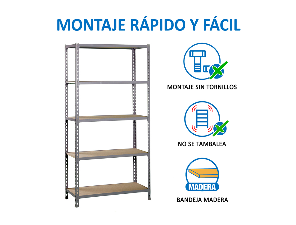 ESTANTE METALICA SIMONRACK MADER CLICK MINI 5/400 COR CINZA/MADEIRA 5 PRATELEIRAS 150 KG POR PRATELEIRAS 180X80X40 CM