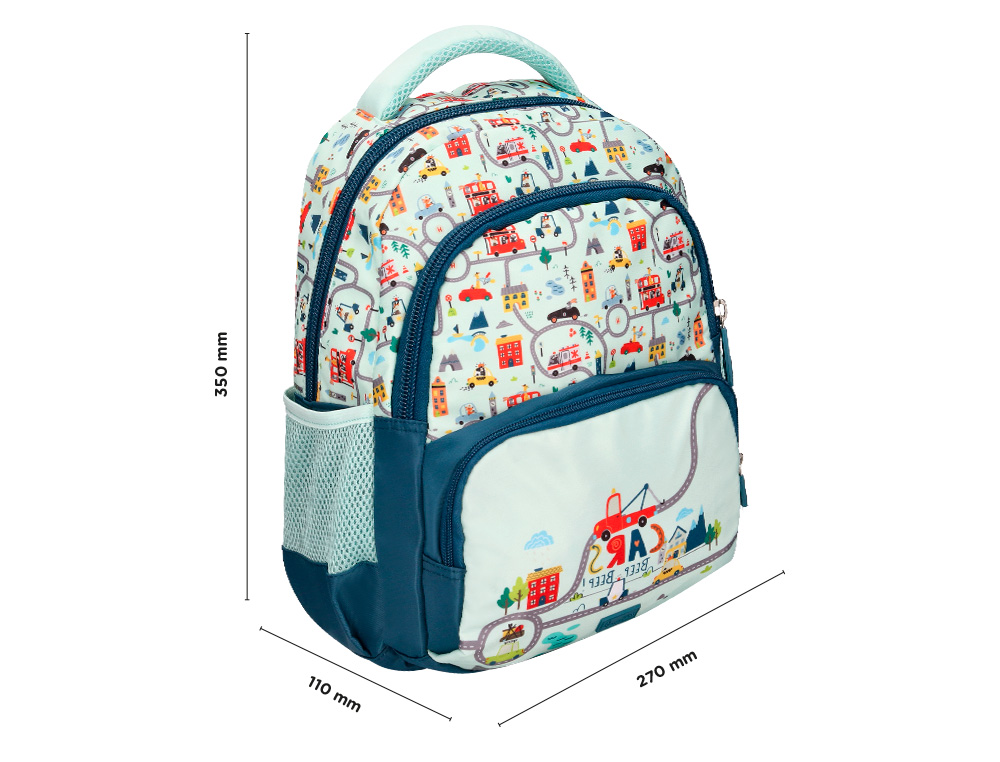 MOCHILA ESCOLAR LIDERPAPEL MULTIBOLSO INFANTIL DESENHO CARROS 350X110X270 MM