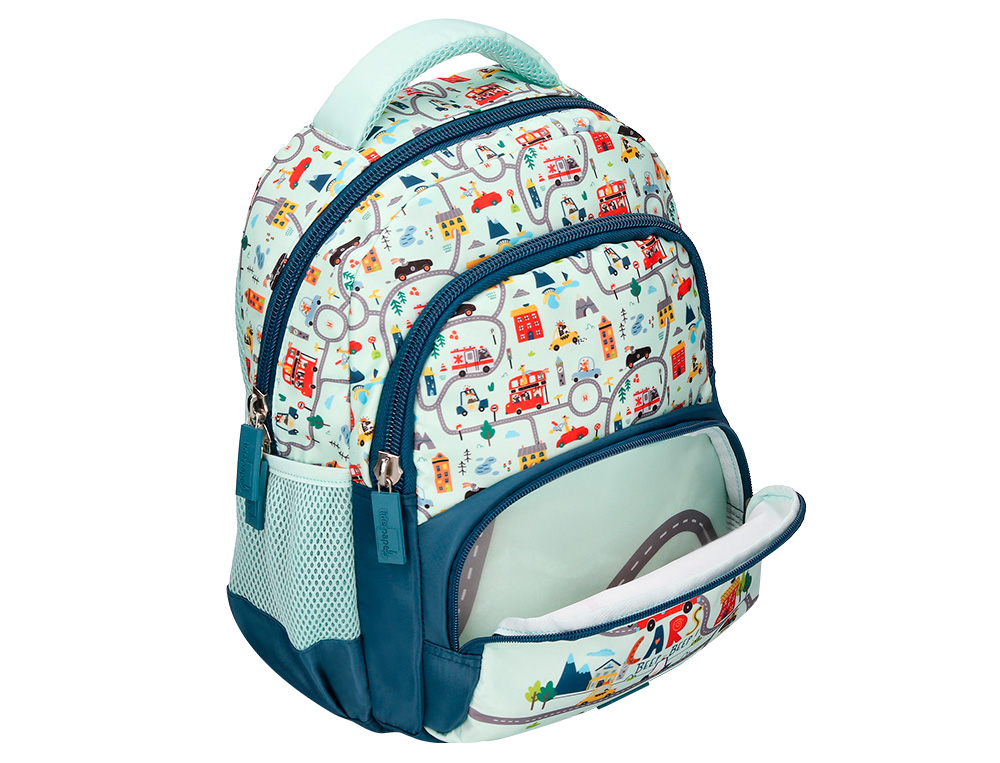 MOCHILA ESCOLAR LIDERPAPEL MULTIBOLSO INFANTIL DESENHO CARROS 350X110X270 MM