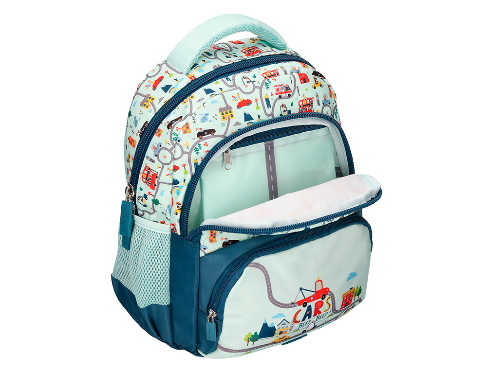 MOCHILA ESCOLAR LIDERPAPEL MULTIBOLSO INFANTIL DESENHO CARROS 350X110X270 MM