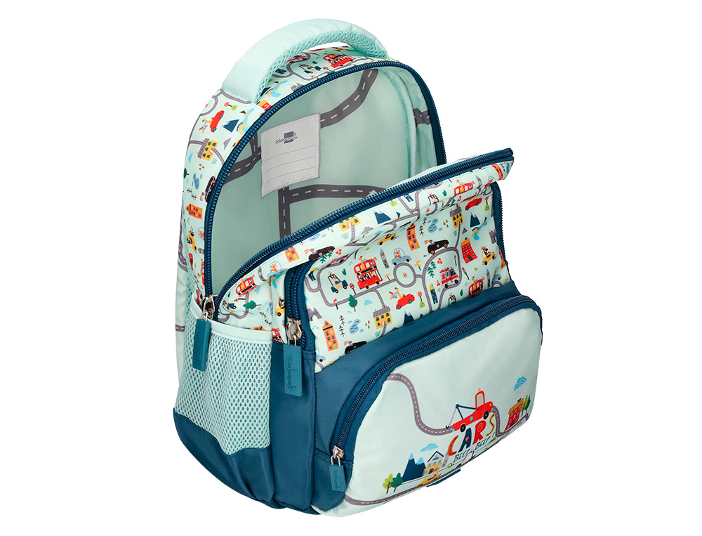 MOCHILA ESCOLAR LIDERPAPEL MULTIBOLSO INFANTIL DESENHO CARROS 350X110X270 MM