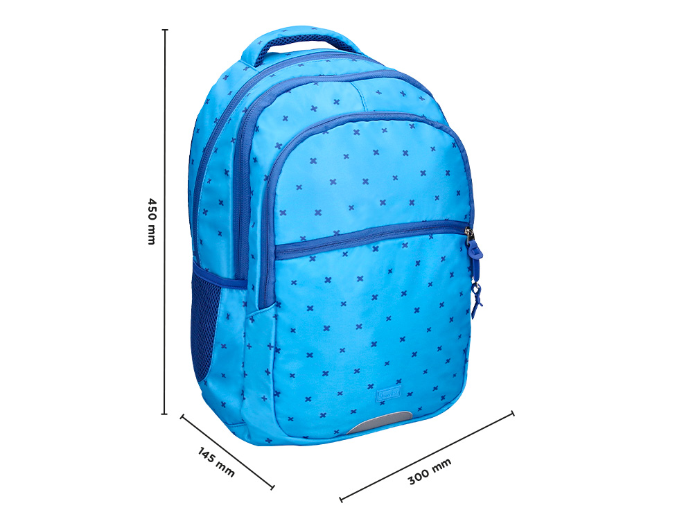 MOCHILA ESCOLAR LIDERPAPEL MULTIBOLSO DESENHO AZUL 450X145X300 MM