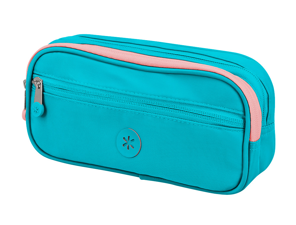 ESTOJO ESCOLAR ANTARTIK 3 COMPARTIMENTOS COMPLEMENTO DA MOCHILA COR TURQUESA 100X60X220 MM