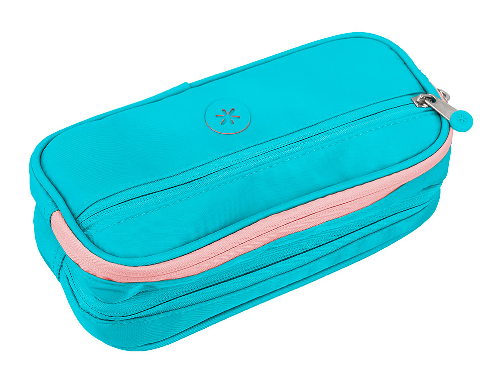 ESTOJO ESCOLAR ANTARTIK 3 COMPARTIMENTOS COMPLEMENTO DA MOCHILA COR TURQUESA 100X60X220 MM