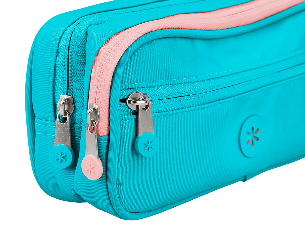 ESTOJO ESCOLAR ANTARTIK 3 COMPARTIMENTOS COMPLEMENTO DA MOCHILA COR TURQUESA 100X60X220 MM