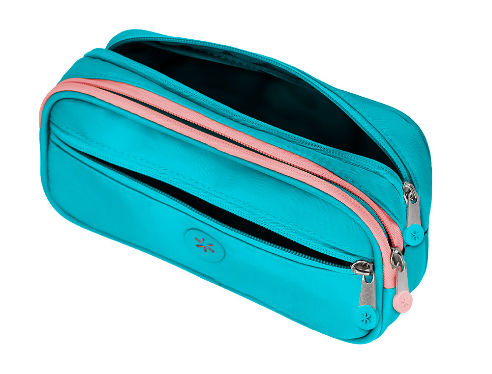 ESTOJO ESCOLAR ANTARTIK 3 COMPARTIMENTOS COMPLEMENTO DA MOCHILA COR TURQUESA 100X60X220 MM