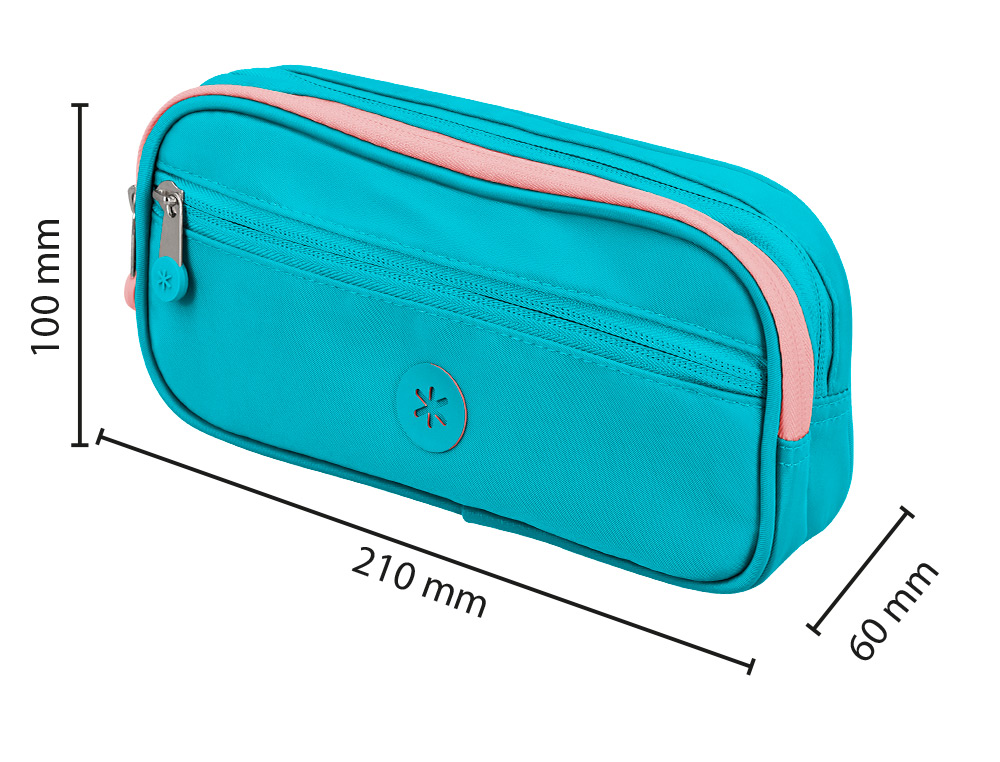 ESTOJO ESCOLAR ANTARTIK 3 COMPARTIMENTOS COMPLEMENTO DA MOCHILA COR TURQUESA 100X60X220 MM