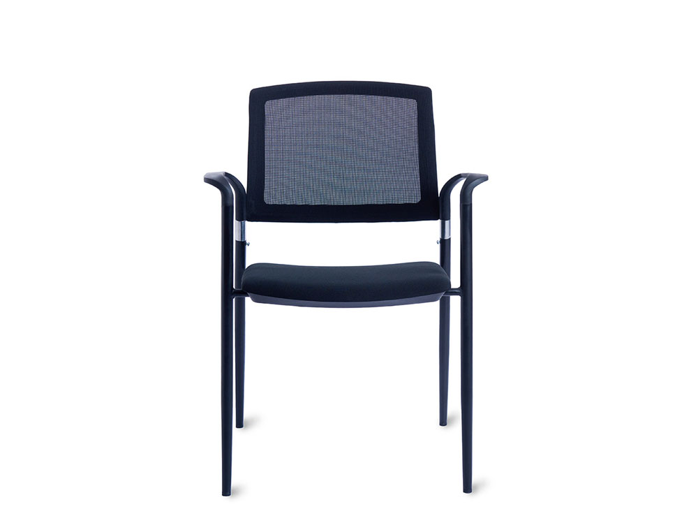 CADEIRA ROCADA CONFIDENTE BRACOS FIXOS ESTRUTURA METALICA ASSENTO TECIDO ANTI FOGO PRETO ENCOSTO MALHA 530X600X830 MM