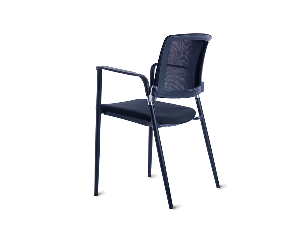 CADEIRA ROCADA CONFIDENTE BRACOS FIXOS ESTRUTURA METALICA ASSENTO TECIDO ANTI FOGO PRETO ENCOSTO MALHA 530X600X830 MM