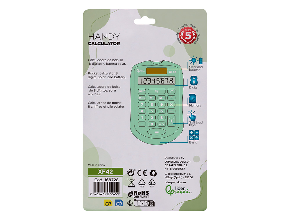 CALCULADORA LIDERPAPEL DE BOLSO XF42 8 DIGITOS SOLAR E PIHAS COR VERDE 94X59,5X10,5MM