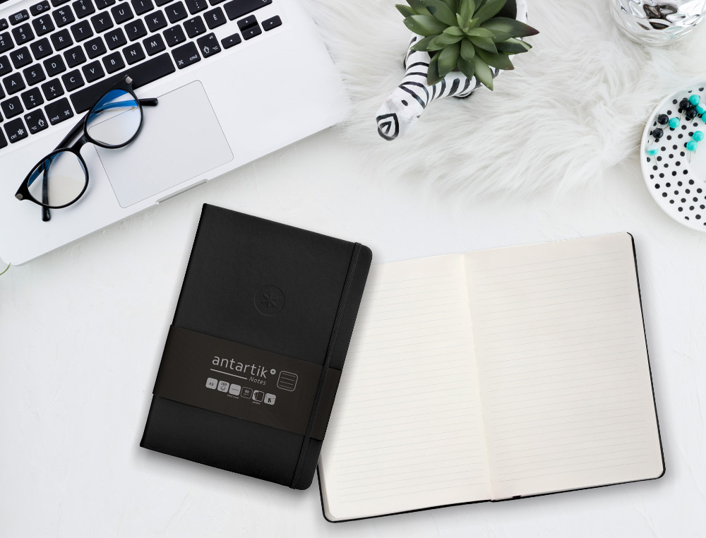 CADERNO COM ELASTICO ANTARTIK NOTES CAPA DURA A5 PAUTADO PRETO 100 FOLHAS 80 GR FSC